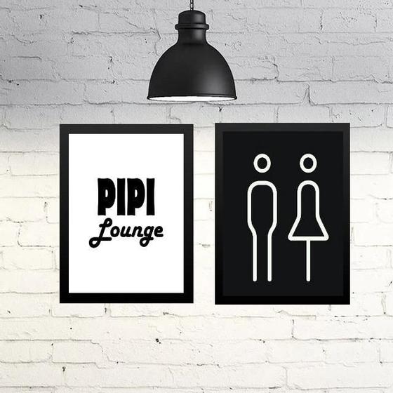 Imagem de Kit 2 Quadros Banheiro Unissex - Pipi Lounge 45X34Cm