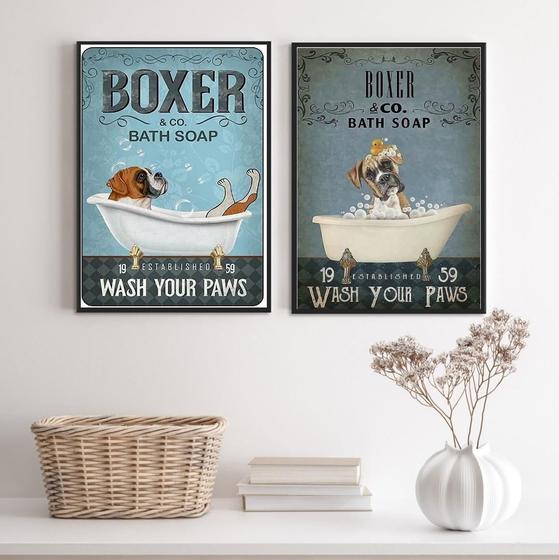 Imagem de Kit 2 Quadros Banheiro Vintage - Boxer 33X24Cm - Com Vidro