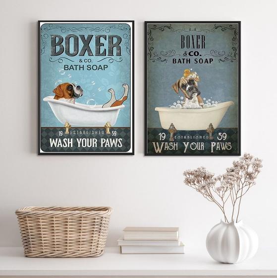 Imagem de Kit 2 Quadros Banheiro Vintage - Boxer 33x24cm