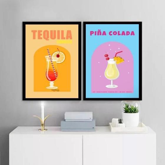 Imagem de Kit 2 Quadros Bar - Coquetéis Alcoólicos 45X34Cm - Com Vidro