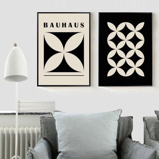 Imagem de Kit 2 Quadros Bauhaus Flores - Preto E Bege 33X24Cm