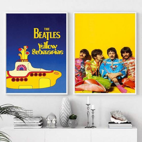 Imagem de Kit 2 Quadros Beatles Yellow Submarine 24x18cm - com vidro