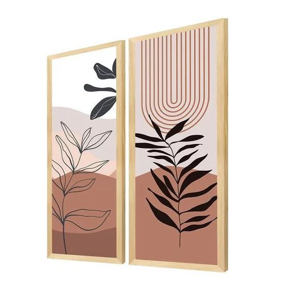 Imagem de Kit 2 Quadros Boho Folhagens Abstrato Terracota Linhas