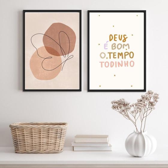 Imagem de Kit 2 Quadros Borboleta Deus é Bom 45x34cm com Vidro
