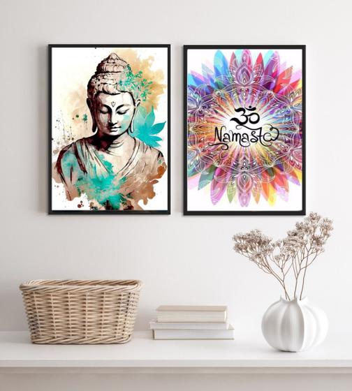 Imagem de Kit 2 Quadros Buda Namastê- Aquarela 33x24cm - com vidro