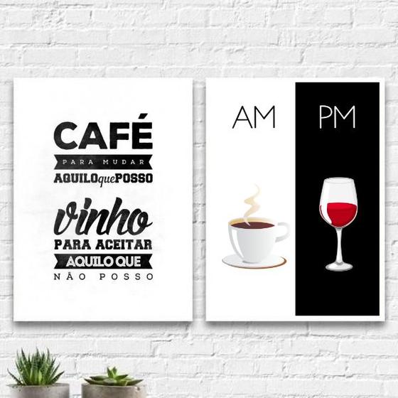 Imagem de Kit 2 Quadros Café E Vinho 33x24cm - com vidro