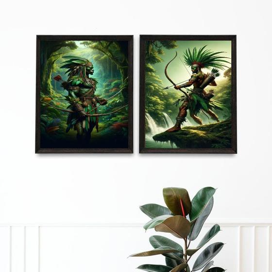 Imagem de Kit 2 Quadros Candomblé - Oxossi Guerreiro 24x18cm - com vidro