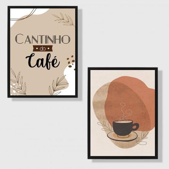 Imagem de Kit 2 Quadros Cantinho Do Café Abstrato Marrom 33x24cm - com vidro