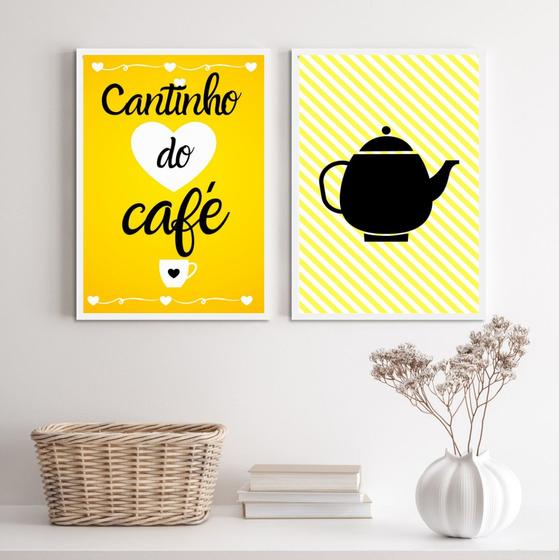 Imagem de Kit 2 Quadros Cantinho Do Café Amarelinho 45x34cm - com vidro