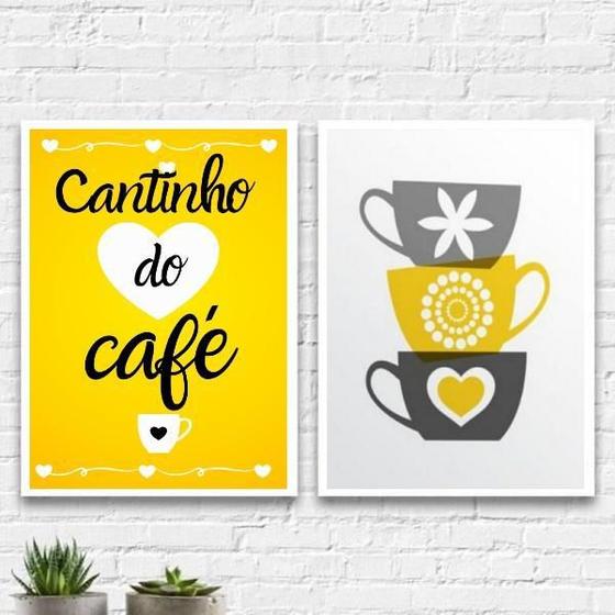 Imagem de Kit 2 Quadros Cantinho Do Café Amarelo 24X18Cm