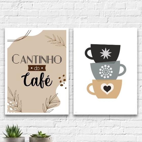 Imagem de Kit 2 Quadros Cantinho Do Café Xícaras 45x34cm - com vidro