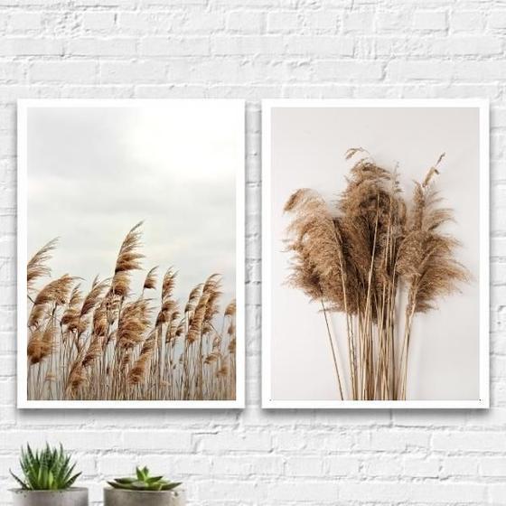 Imagem de Kit 2 Quadros Capim Dos Pampas 45X34Cm - Com Vidro