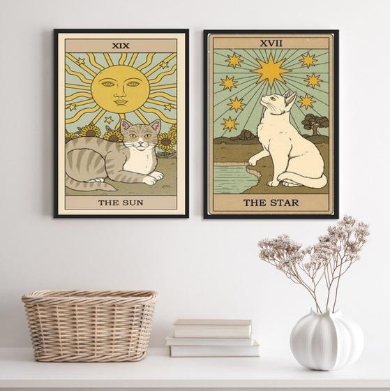 Imagem de Kit 2 Quadros Cartas Tarot Gato- The Sun E The Star 33x24cm