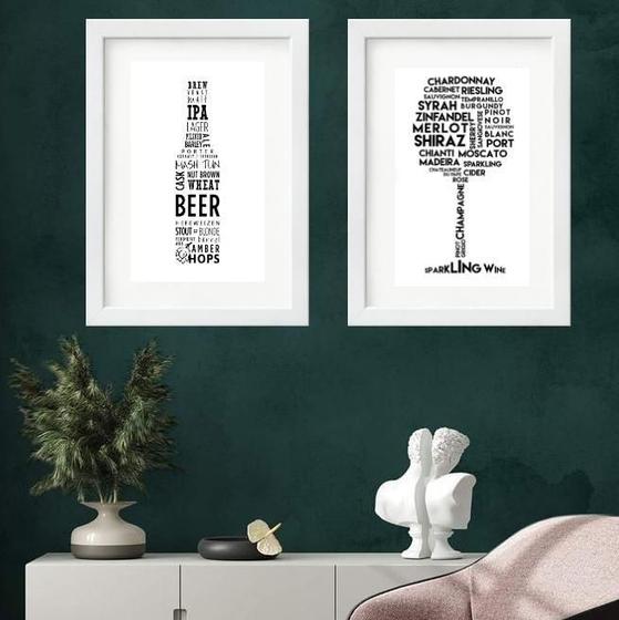 Imagem de Kit 2 Quadros Cerveja E Vinho Minimalista - 60X48Cm