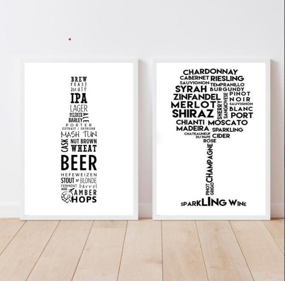 Imagem de Kit 2 Quadros Cerveja E Vinho Minimalistas 24x18cm - com vidro