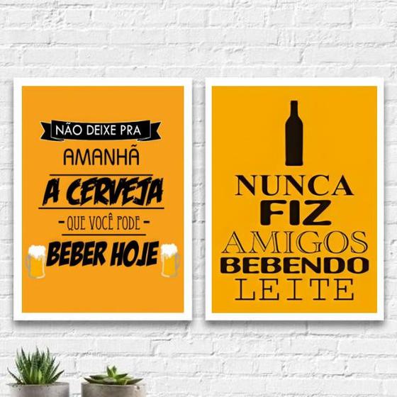 Imagem de Kit 2 Quadros Cerveja Preto E Amarelo 24x18cm - com vidro