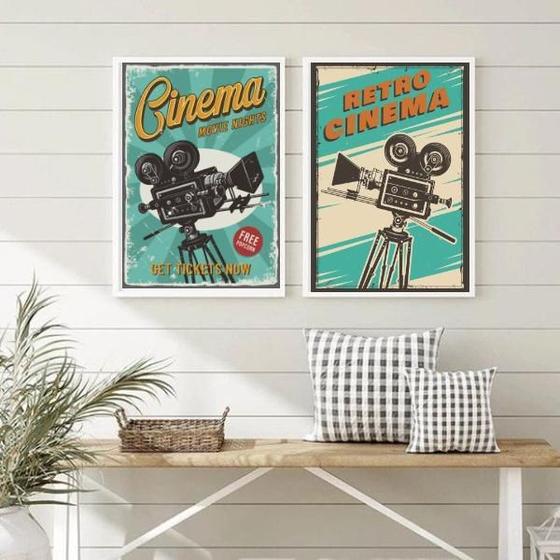 Imagem de Kit 2 Quadros Cinema Retrô ul 45x34cm - Moldura Branca