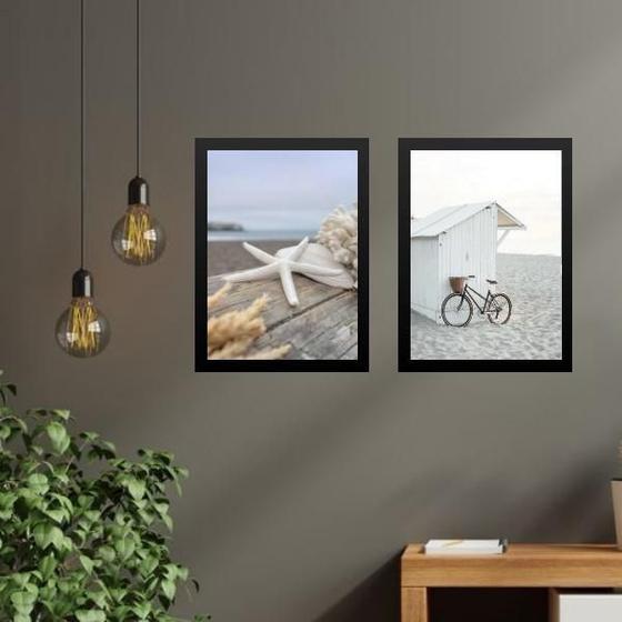 Imagem de Kit 2 Quadros Coleção Praia Estrela Mar E Bicicleta 33X24Cm