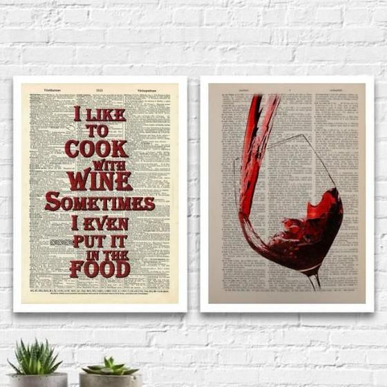 Imagem de Kit 2 Quadros Cooking With Wine 24X18Cm - Com Vidro