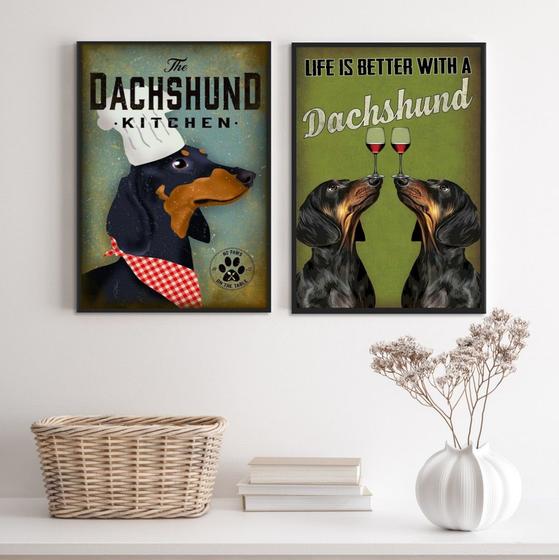 Imagem de Kit 2 Quadros Cozinha Cão Dachshund 33x24cm - com vidro