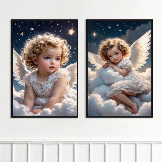 Imagem de Kit 2 Quadros Criança Anjo 45x34cm - com vidro