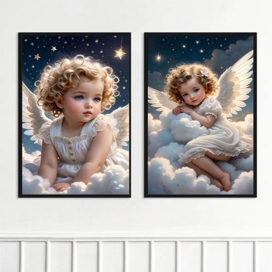 Imagem de Kit 2 Quadros Criança Anjo 45x34cm
