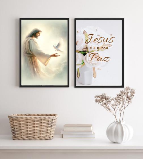 Imagem de Kit 2 Quadros Cristãos Jesus É A Nossa Paz 24x18cm