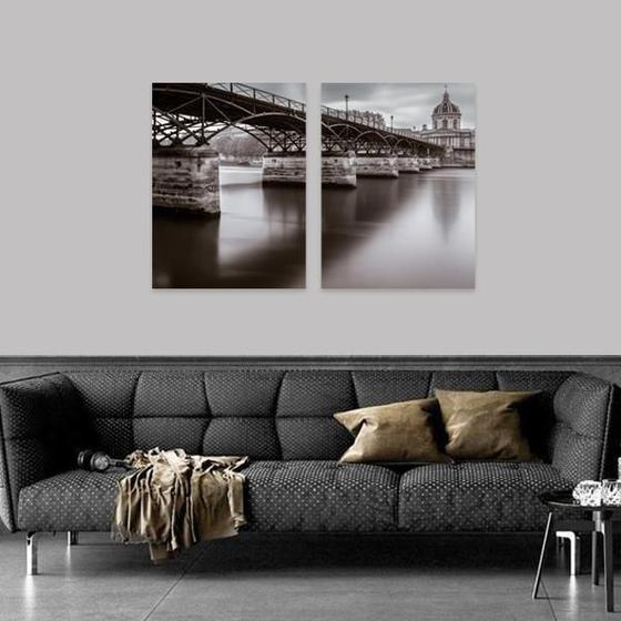 Imagem de Kit 2 Quadros Decorativo Paris Pont Des Arts - Mosaico 45x60