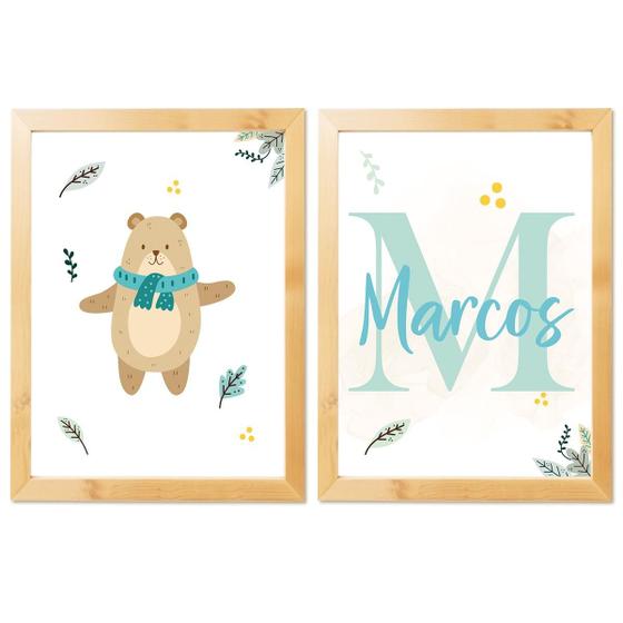 Imagem de Kit 2 Quadros Decorativos 20x30cm Infantil Personalizado com o Nome Bebê Para Quarto