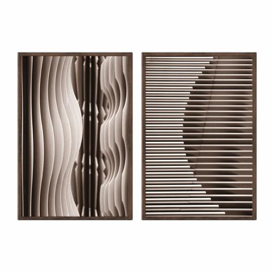 Imagem de Kit 2 quadros decorativos 60x80cm canvas abstrato moderno linhas e ondas abg050