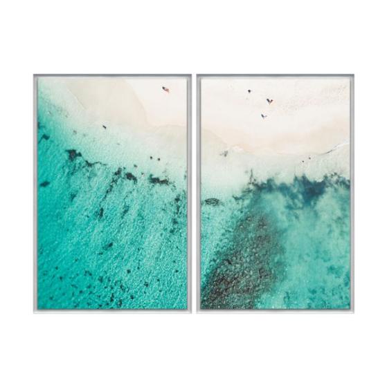 Imagem de Kit 2 quadros decorativos 60x80cm canvas praia vista superior abstrata flnt058