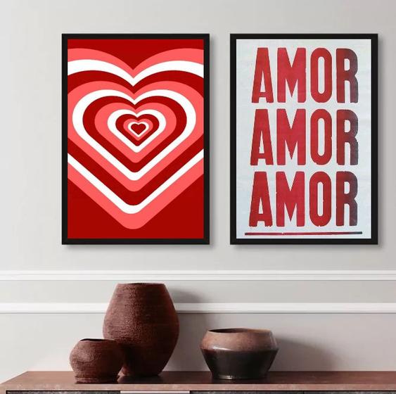 Imagem de Kit 2 Quadros Decorativos Amor Amor Amor 45x34cm - com vidro