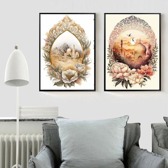 Imagem de Kit 2 Quadros Decorativos Artes Muçulmanas 33x24cm - com vidro