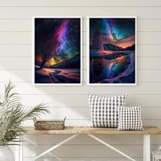 Imagem de Kit 2 Quadros Decorativos Aurora Boreal 24X18Cm - Com Vidro