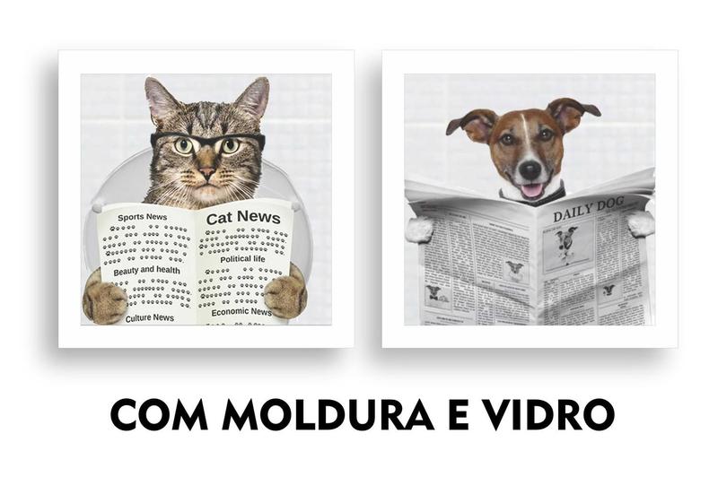 Imagem de Kit 2 Quadros Decorativos Banheiro Toalete Lavabo Dog Gato Jornal