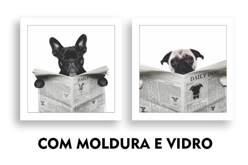 Imagem de Kit 2 Quadros Decorativos Banheiro Toalete Lavabo Dog Jornal