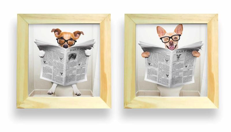 Imagem de Kit 2 Quadros Decorativos Banheiro Toalete Lavabo Dog Jornal