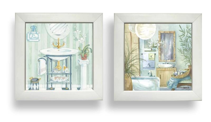 Imagem de Kit 2 Quadros Decorativos Banheiro Toalete Lavabo Verde Agua