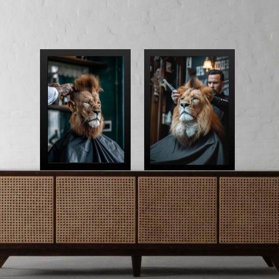 Imagem de Kit 2 Quadros Decorativos Barbearia - Leão 33x24cm