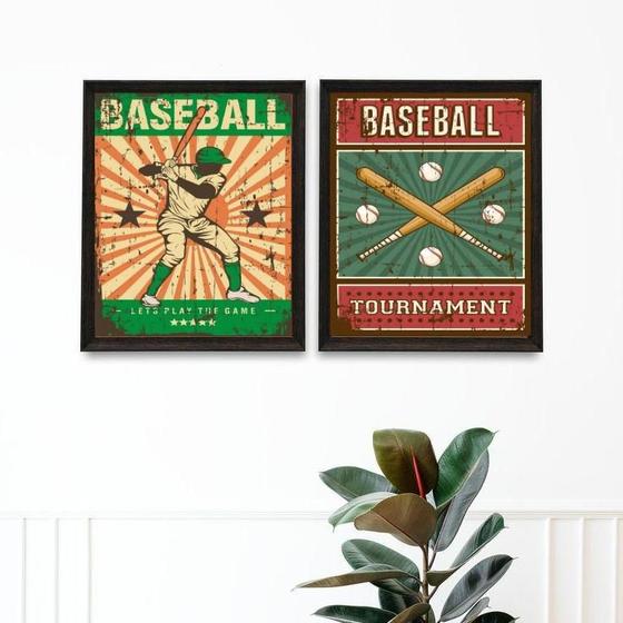 Imagem de Kit 2 Quadros Decorativos Baseball Retrô 45X34Cm