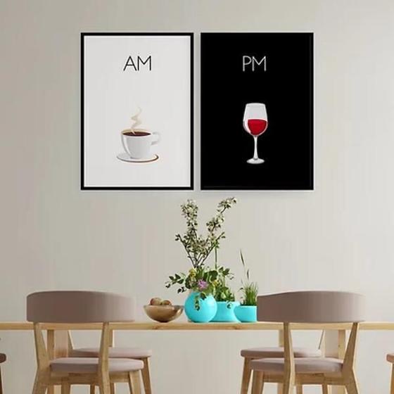 Imagem de Kit 2 Quadros Decorativos Café E Vinho 45X34 - Madeira Preta