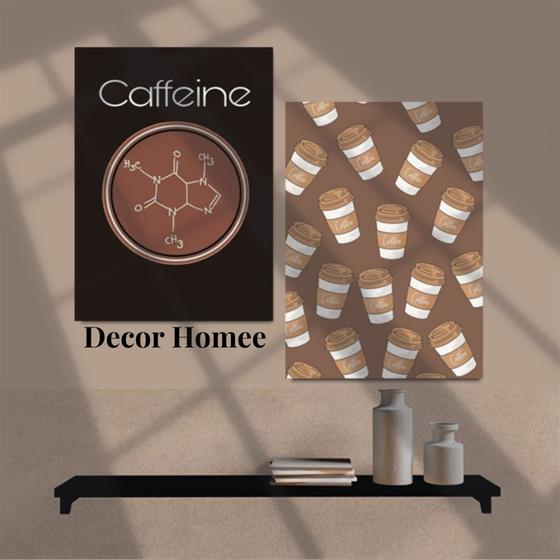 Imagem de Kit 2 Quadros Decorativos cafeina para cozinha cantinho do cafe MDF 20X28