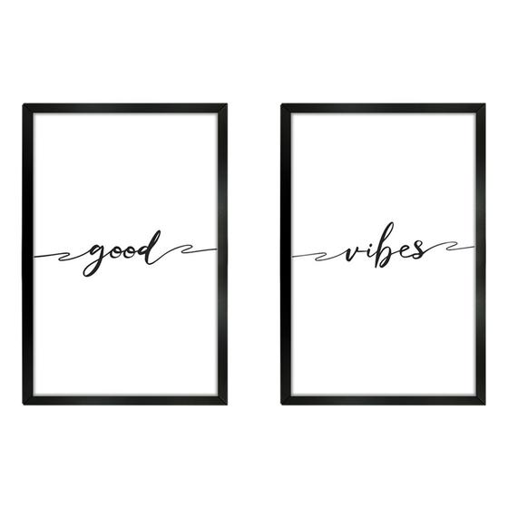 Imagem de Kit 2 Quadros Decorativos Casal Frases Good Vibes 40x60cm