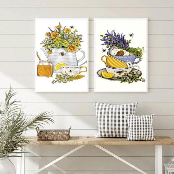 Imagem de Kit 2 Quadros Decorativos Chá Com Mel 33x24cm - com vidro