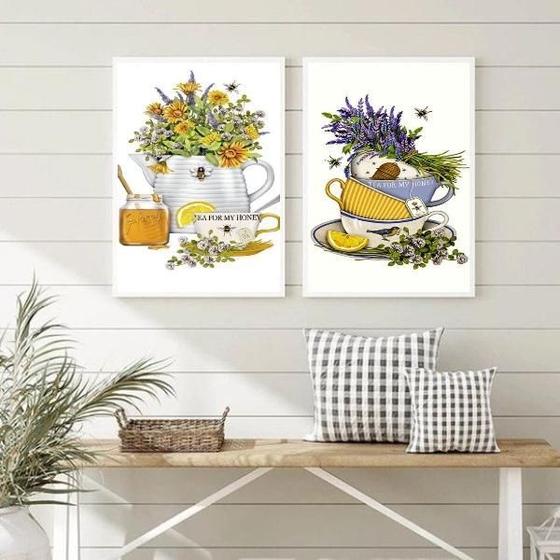 Imagem de Kit 2 Quadros Decorativos Chá Com Mel 45X34Cm - Com Vidro