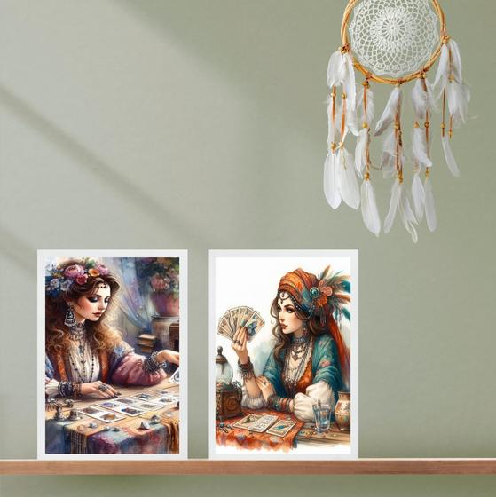 Imagem de Kit 2 Quadros Decorativos Cigana Cartomante 45x34cm - com vidro