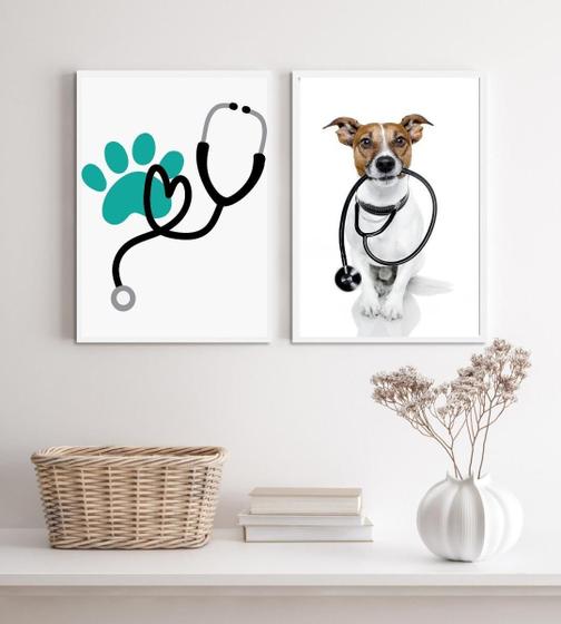 Imagem de Kit 2 Quadros Decorativos Clinica Veterinária 24X18Cm