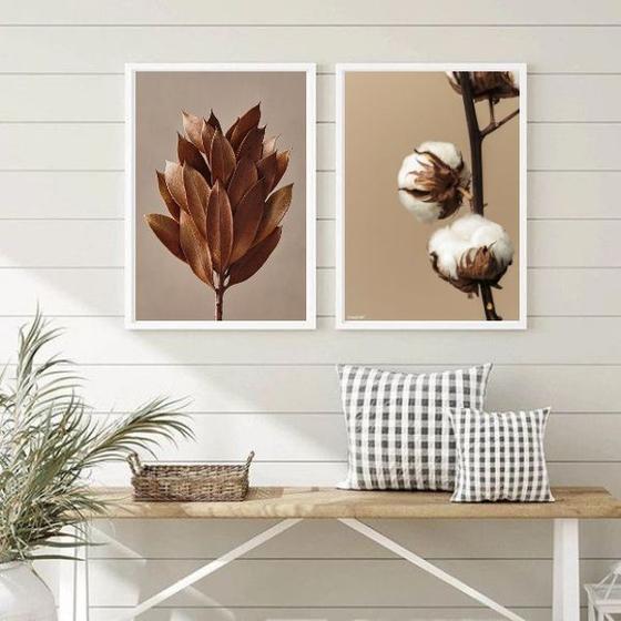 Imagem de Kit 2 Quadros Decorativos Flores Modernas Marrom 33x24cm