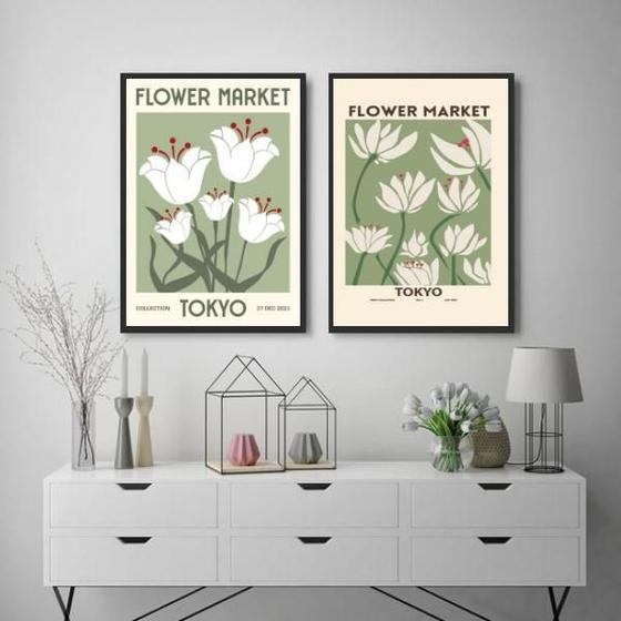 Imagem de Kit 2 Quadros Decorativos Flower Market - Tokyo 33X24Cm