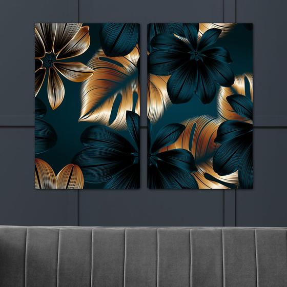 Imagem de Kit 2 Quadros Decorativos Folhas Tropicais em Telas Canvas